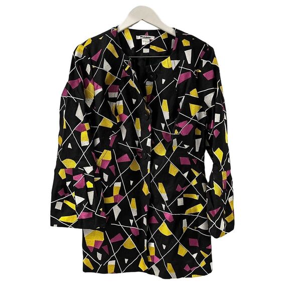 Nygard Collection Embroidered Coat Jacket 14 Blazer Black Pink‎ Yellow Abstract - Picture 1 of 7